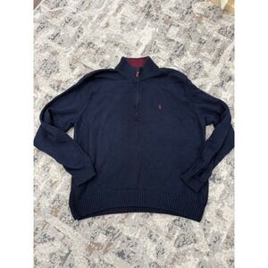 Polo Ralph Lauren Mens XXL Navy Blue 100% Cotton Quarter Zip Pullover Sweater